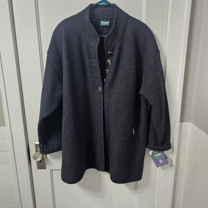 NWT Geiger Wool Coat, Sz 40 Or Us 10/12. Dark Gray With Silver Buttons